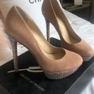 NEW Brian Atwood nude rhinestone platform pumps